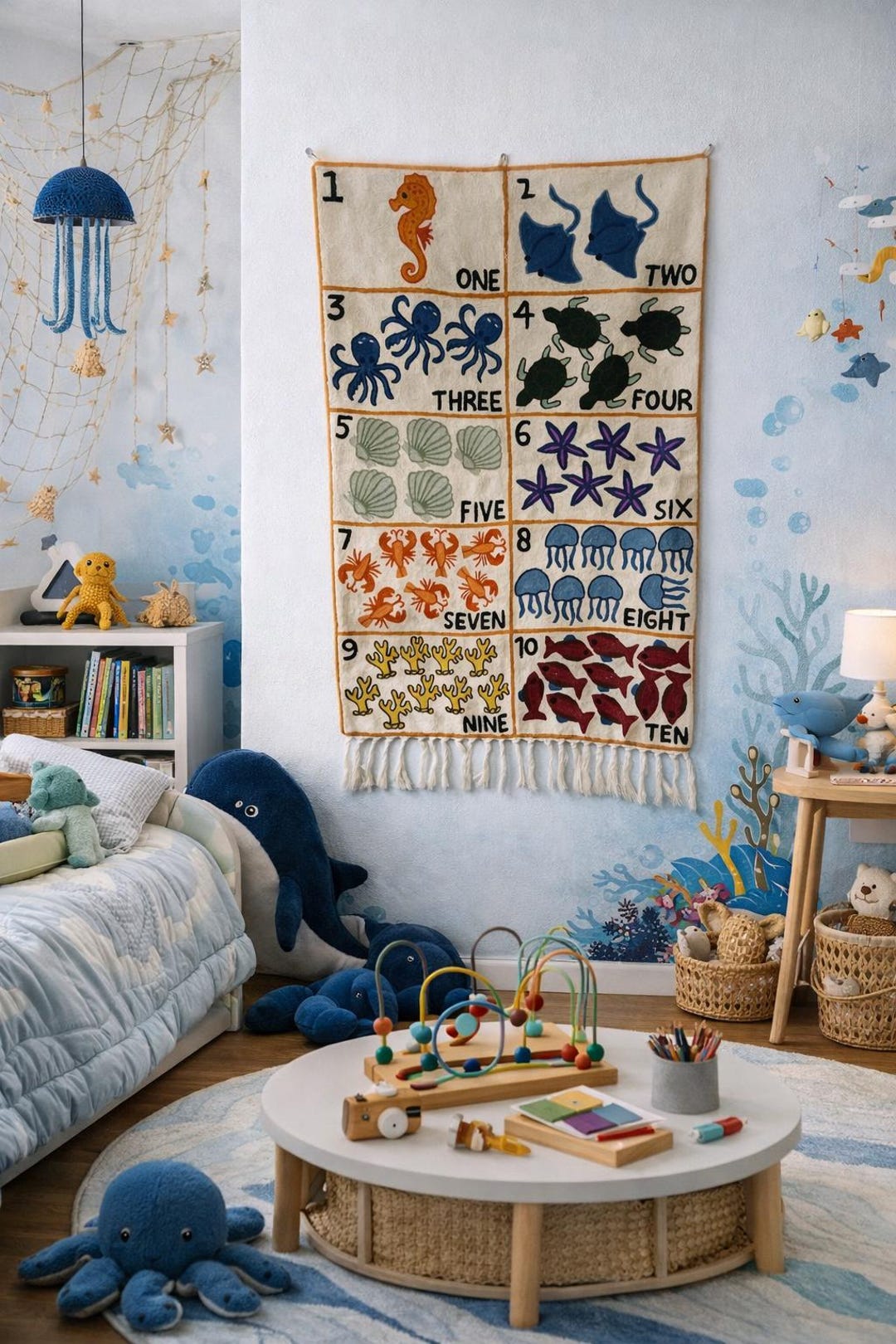Handwoven Wool Under the Sea Counting Tapestry — Made For Interiors UK